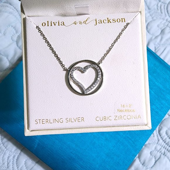 Olivia and Jackson Heart in a Circle Necklace Sterling Silver/Cubic Zirconia - Picture 14 of 15